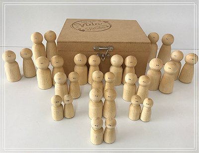 Bonecos em Madeira para Constelação Sistêmica - 30 peças - Peg Doll