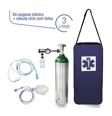 Kit Oxigênio Portátil 3 Litros Com Válvula Click (0-15) - Bolsa Azul
