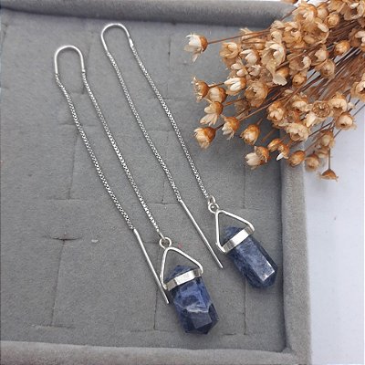 Brinco Corrente Dupla | Sodalita | Prata 950 e Pedra Natural