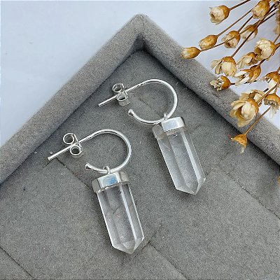 Brinco Argola | Quartzo Cristal | Prata 950 e Pedra Natural