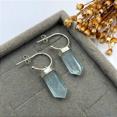 Brinco Argola | Topázio Azul | Prata 950 e Pedra Natural