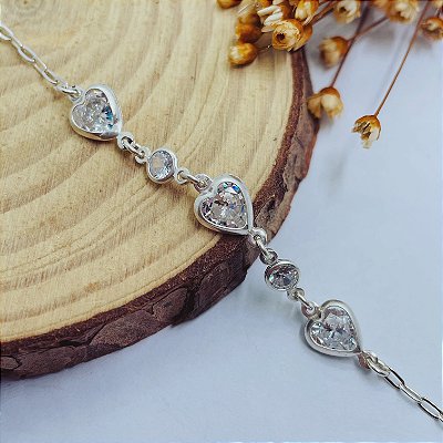 Pulseira Corações | Zircônia Cristal | Prata 925