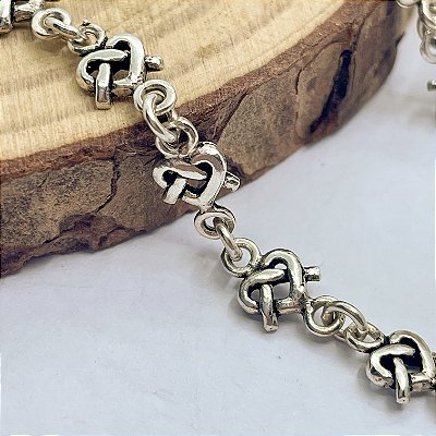 Pulseira Elo Corações Laço | Prata 925