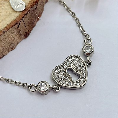 Pulseira Coração Cravejado Microzircônias | Prata 925 Rodinada