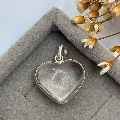 Pingente Coração P | Quartzo Cristal | Prata 950 e Pedra Natural
