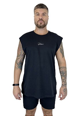 Conjunto de Regata + Shorts Masculino (Suedine) - Preto c/cordão branco