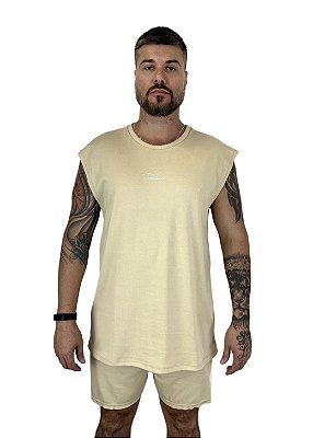 Conjunto de Regata + Shorts Masculino (Suedine) - Bege