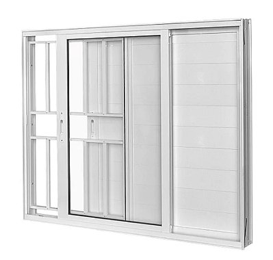 VENEZIANA 3 FOLHAS 1 FIXA COM LAMBRIL COM GRADE BRANCA LINHA PREMIUM