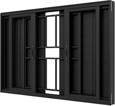 VENEZIANA 6 FOLHAS C. GRADE E LAMBRIL ALUMÍNIO PRETO LINHA 25 PREMIUM