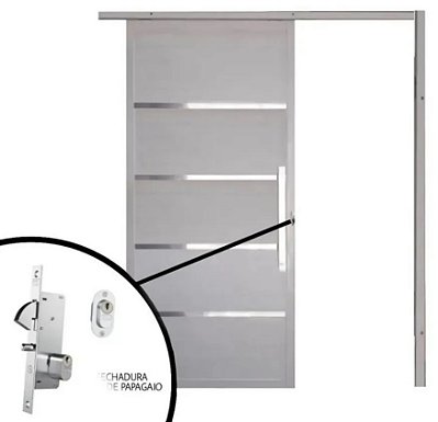 Porta de Correr Suspensa Lambril e Friso Alumínio Branco