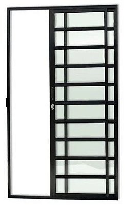 PORTA DE CORRER TRAVESSA 2 FOLHAS MÓVEIS ALUMÍNIO PRETO LINHA 25 PREMIUM.