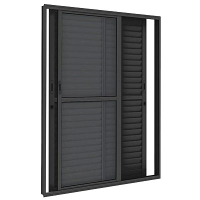 PORTA BALCÃO 3 FOLHAS MÓVEIS COM FECHADURA ALUMINIO PRETO VIDRO LISO LINHA PREMIUM