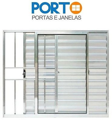Janela Veneziana 3 Folhas Alumínio Brilhante Linha Economy | Vidro Liso e Grade de Proteção
