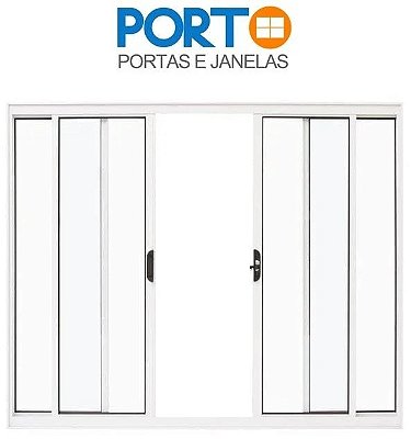Janela Vitro de Correr 4 Folhas | Vidro Liso, Alumínio Branco, Linha Economy