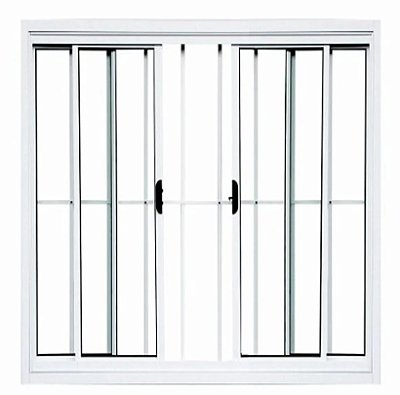 Janela Vitro de Correr 4 Folhas | Vidro Liso, Alumínio Branco com Grade, Linha Economy