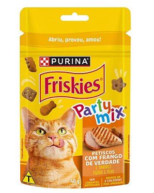 Petisco Friskies Party Mix Gato Adulto sabor Frango, Fígado e Peru 40g
