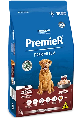 Ração Premier Fórmula Light para Cães Adultos de Raças Grandes e Gigantes Sabor Frango 15kg