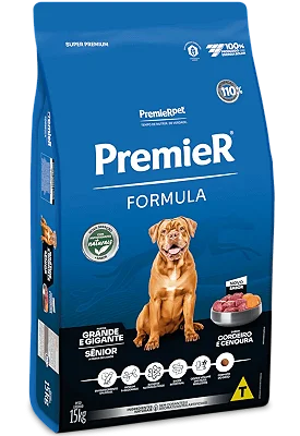 Ração Premier Fórmula Sênior para Cães Adultos de Raças Grandes e Gigantes Sabor Cordeiro 15kg