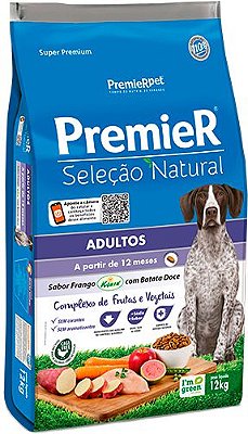 Ração Seca Premier Seleção Natural Cães Adultos sabor Frango com Batata Doce 12kg