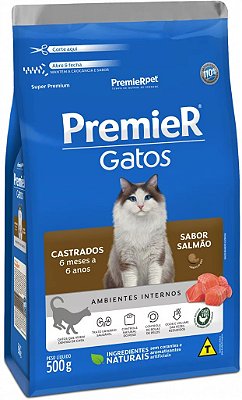 Ração Seca Premier Gatos Castrados 6 Meses a 6 Anos sabor Salmão