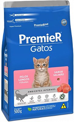 Ração Seca Premier Gatos Filhotes Pelos Longos sabor Salmão