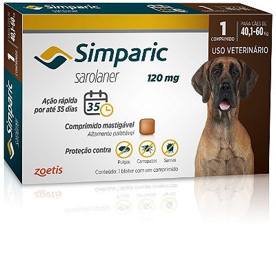 Antiparasitário Zoetis Simparic 40,1kg a 60,0kg 120mg