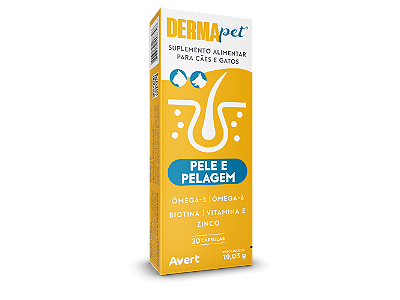 Suplemento Avert Dermapet 30 Cápsulas para Cães e Gatos