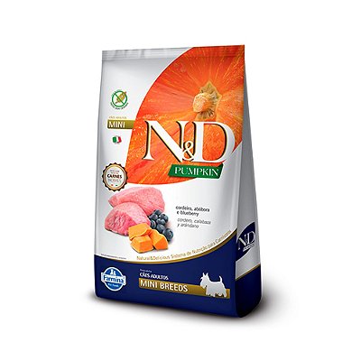 Ração Seca N&D Pumpkin Adult Mini sabor Cordeiro, Abóbora e Blueberry