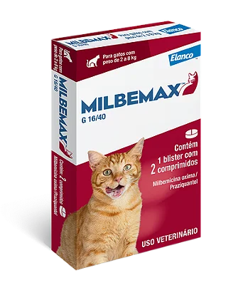 Vermífugo Elanco para Gatos Milbemax G 16/40 de 2kg a 8kg 2 Comprimidos