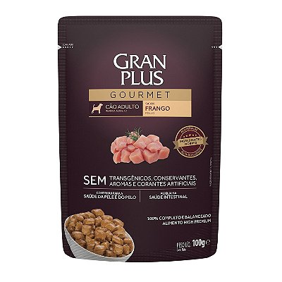 Alimento Úmido Sachê Gran Plus Gourmet para Cão Adulto Sabor Frango 100g