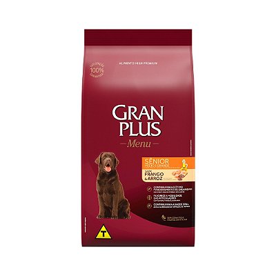 Ração Seca Gran Plus Menu Cães Sênior Porte Médio e Grande sabor Frango e Arroz