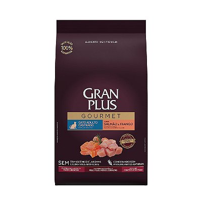 Ração Seca Gran Plus Gourmet Gatos Castrados sabor Salmão e Frango