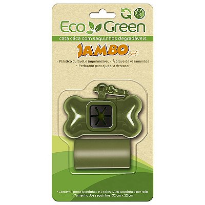 Kit Jambo Eco Green com 1 porta saquinhos e 2 sacos Degradáveis