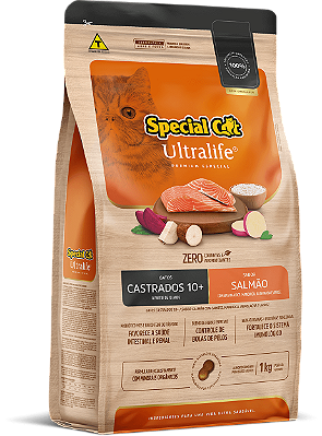 Ração Seca Special Cat Ultralife Castrado 10+ sabor Salmão e Arroz