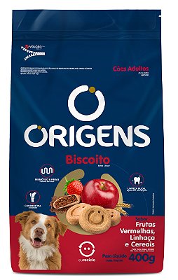 Biscoito Origens Cão Adulto sabor Frutas Vermelhas, Linhaça e Cereais 400g