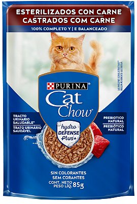 Alimento Úmido Sachê Cat Chow Castrado sabor Carne ao Molho 85g