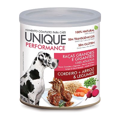 Alimento Úmido Unique Performance Cão Adulto raça Grande e Gigante sabor Cordeiro, Arroz e Legumes 300g
