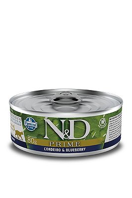 Alimento Úmido Lata N&D Feline Prime Adult sabor Cordeiro e Blueberry 80g