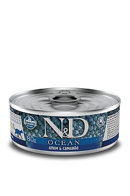 Alimento Úmido Lata N&D Feline Ocean Adult sabor Atum e Camarão 80g