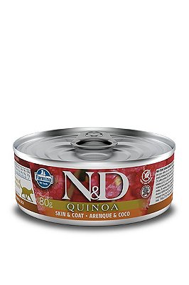 Alimento Úmido Lata N&D Feline Quinoa Skin & Coat sabor Arenque e  Coco 80g