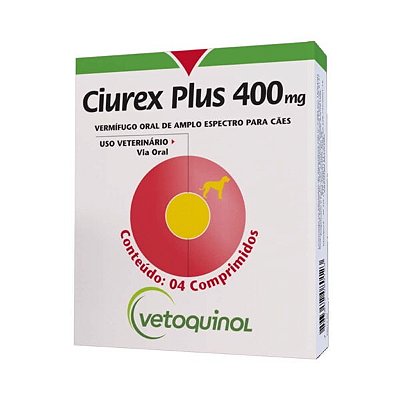 Vermífugo Vetoquinol Ciurex Plus 400mg 4 Comprimidos