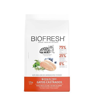Ração Biofresh para Gatos Castrados Sabor Frango, Alecrim, Chá Verde e Blueberry