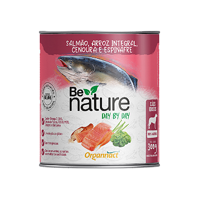 Alimento Úmido Lata Be Nature Day By Day Cães Idosos sabor Salmão, Arroz Integral, Cenoura e Espinafre 300g