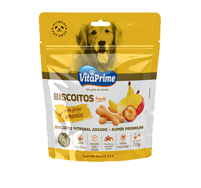 Biscoito Integral VitaPrime Cães Adultos e Filhotes Todas as Raças sabor Frutas Amarelas 200g