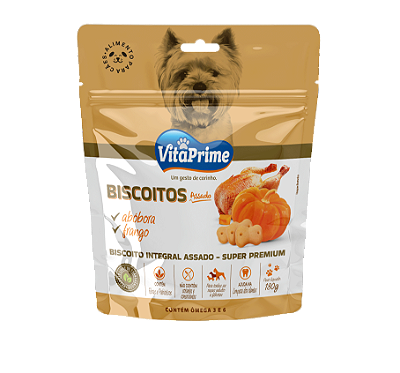 Biscoito Integral VitaPrime Cães Adultos e Filhotes Todas as Raças sabor Abóbora e Frango 180g