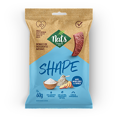 Bifinhos Nats Cães Shape sabor Whey, Batata Doce e Tapioca