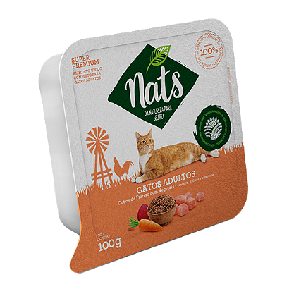 Alimento Úmido Nats Gatos Adutos sabor Cubos de Frango com Vegetais 100g