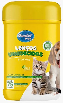 Lenços Umidecidos Genial Pet Cães e Gatos Filhotes 75 Unidades