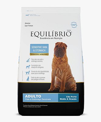 Ração Seca Equilíbrio Sensitive Skin & Stomach Cães Adultos Porte Médio e Grande