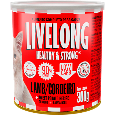 Alimento Úmido Lata Livelong Gatos sabor Cordeiro 300g